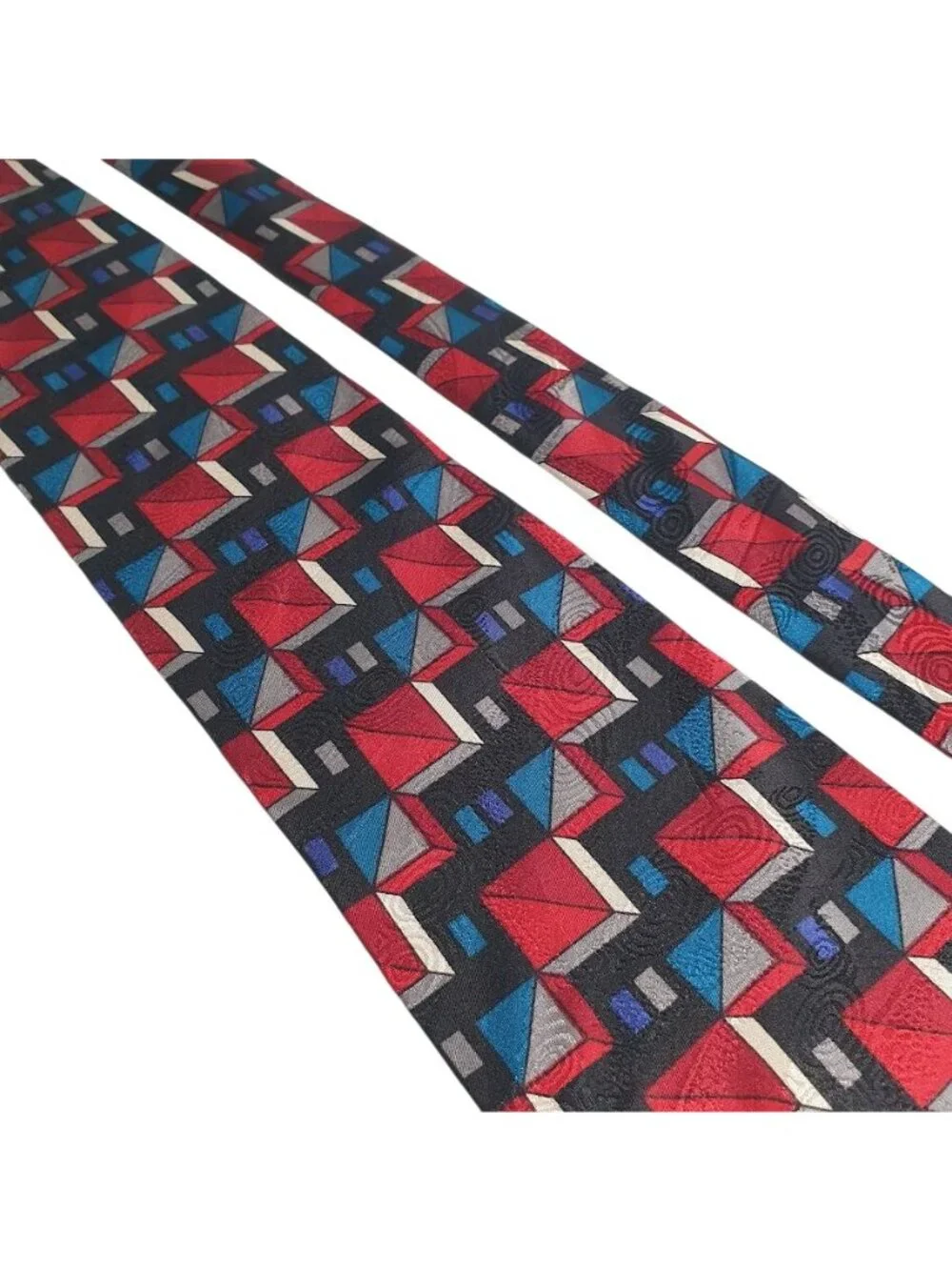 Henry Grethel Mens Geometric Red Blue Black Abstract Silk Classic Necktie Office